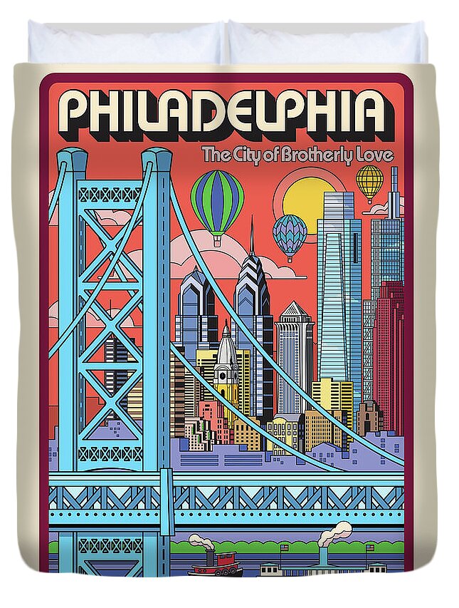 #faatoppicks Duvet Cover featuring the digital art Philadelphia Poster - Pop Art - Travel by Jim Zahniser