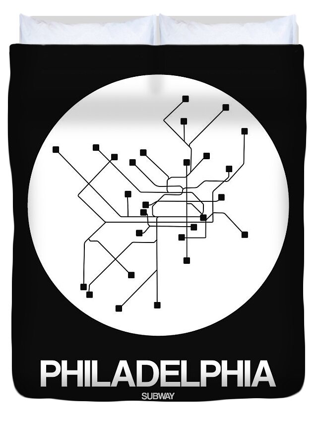 Philadelphia Duvet Cover featuring the digital art Philadelphia White Subway Map by Naxart Studio