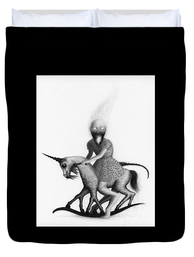 Horror Duvet Cover featuring the drawing Philippa The Crackling Rider - Artwork by Ryan Nieves