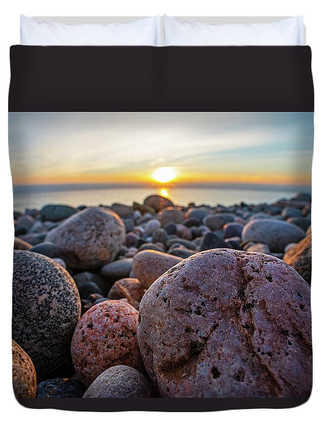 Swampscott Duvet Cover featuring the photograph Phillips Beach Sunrise Rock Detail Swampscott MA by Toby McGuire