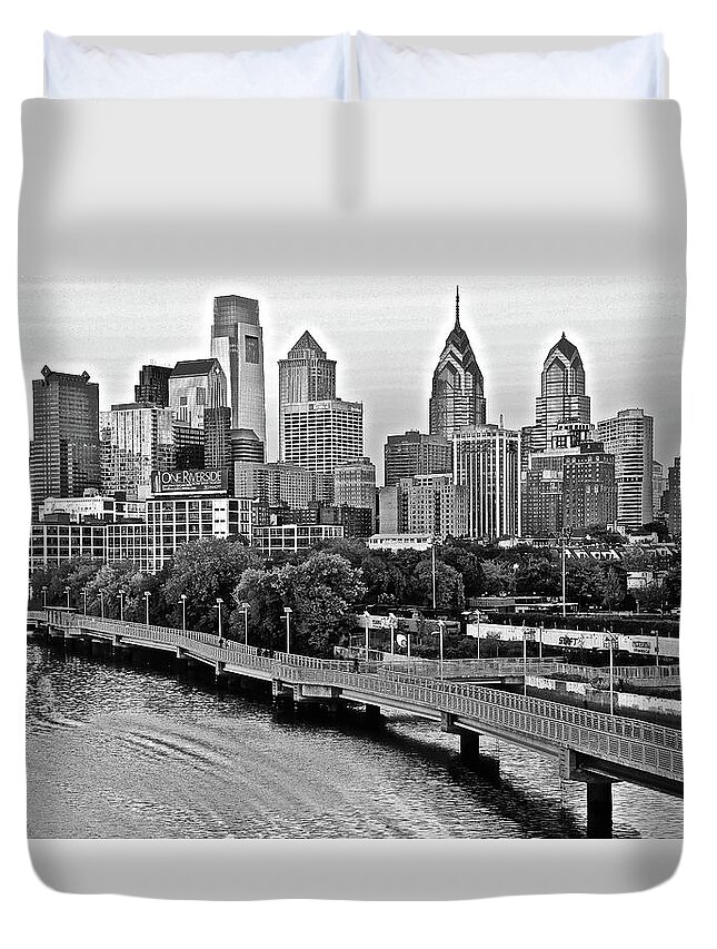 Philadelphia Duvet Cover featuring the photograph Philly in Charcoal by Frozen in Time Fine Art Photography