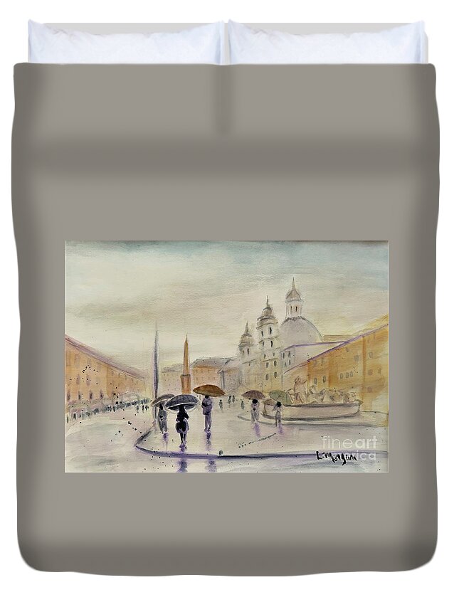 Rome Duvet Cover featuring the painting Piazza Navona Roma by Laurie Morgan