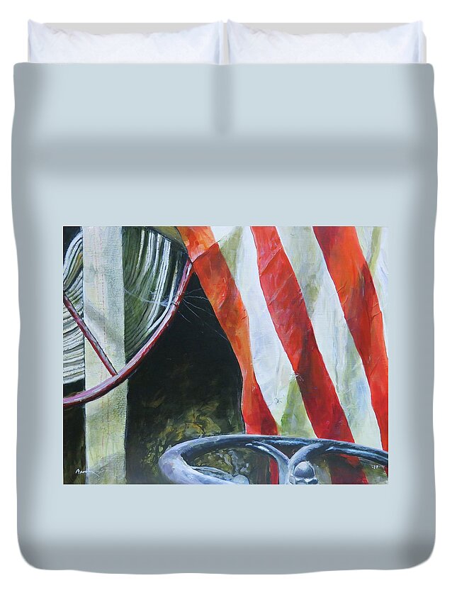 Fire Hose Duvet Cover featuring the painting Pieces by William Brody