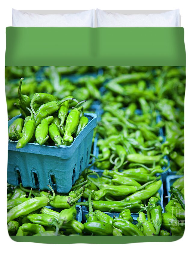Pepper - Vegetable Duvet Cover featuring the photograph Pimento de Padron peppers by Bruce Block