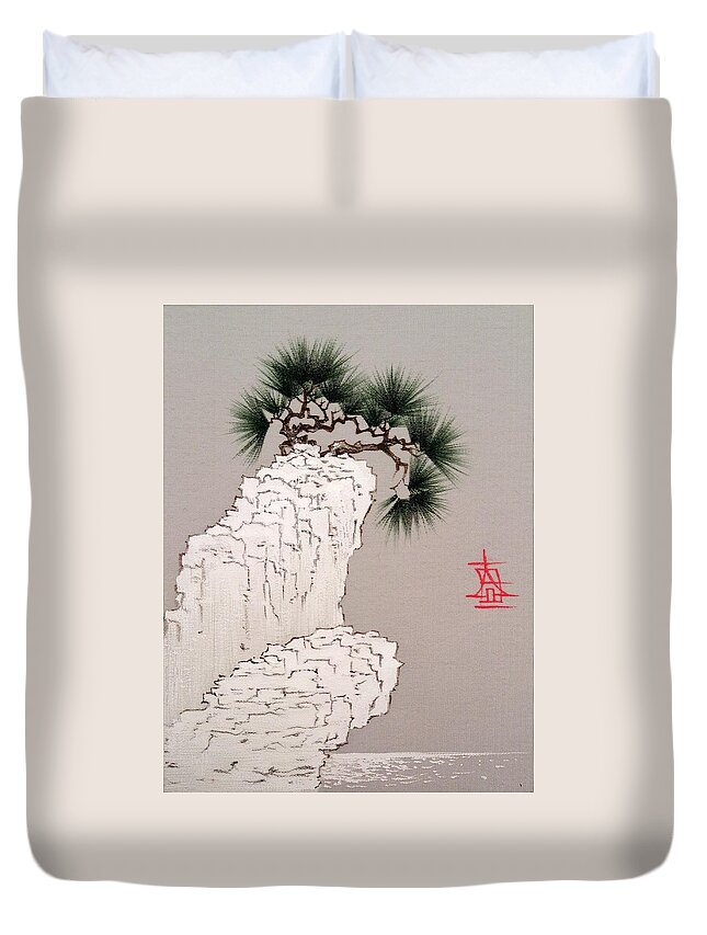 Russian Artists New Wave Duvet Cover featuring the painting Pine on the Rock by Alina Oseeva
