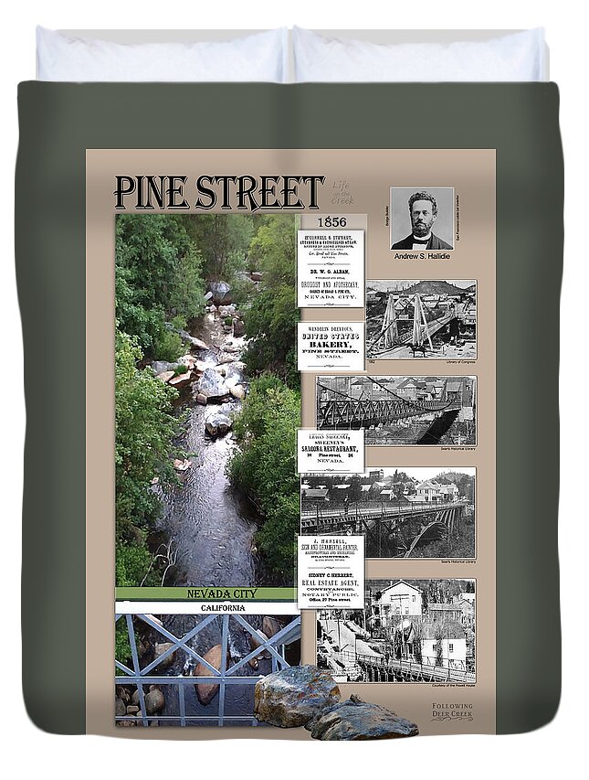 Nevada City History Duvet Cover featuring the digital art Pine Street Bridge, Nevada City, CA by Lisa Redfern