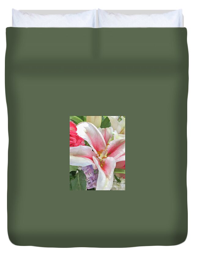 Abstract Duvet Cover featuring the photograph Pink and White Flower Pastel by Phillip Rubino