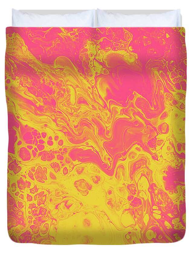 Fluid Duvet Cover featuring the digital art Pink and Yellow Marble by Jennifer Walsh