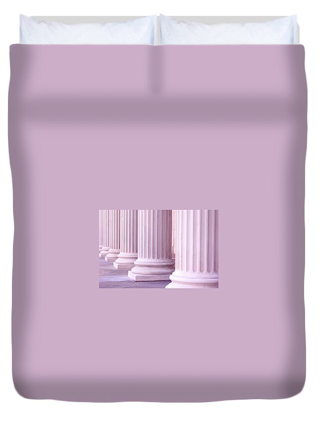 Architectural Feature Duvet Cover featuring the photograph Pink Columns by Marje