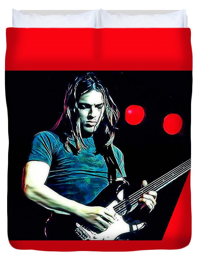 Pink Floyd Duvet Cover featuring the mixed media Pink Floyd David Gilmour Collection by Marvin Blaine