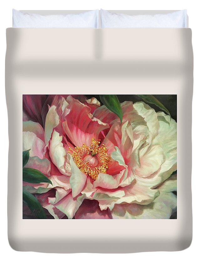 Flowers Duvet Cover featuring the painting Pink Peonie by Lynne Pittard