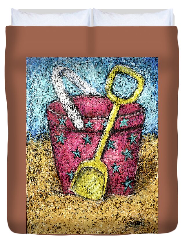 Bucket Duvet Cover featuring the painting Pink Sand Pail by Karla Beatty