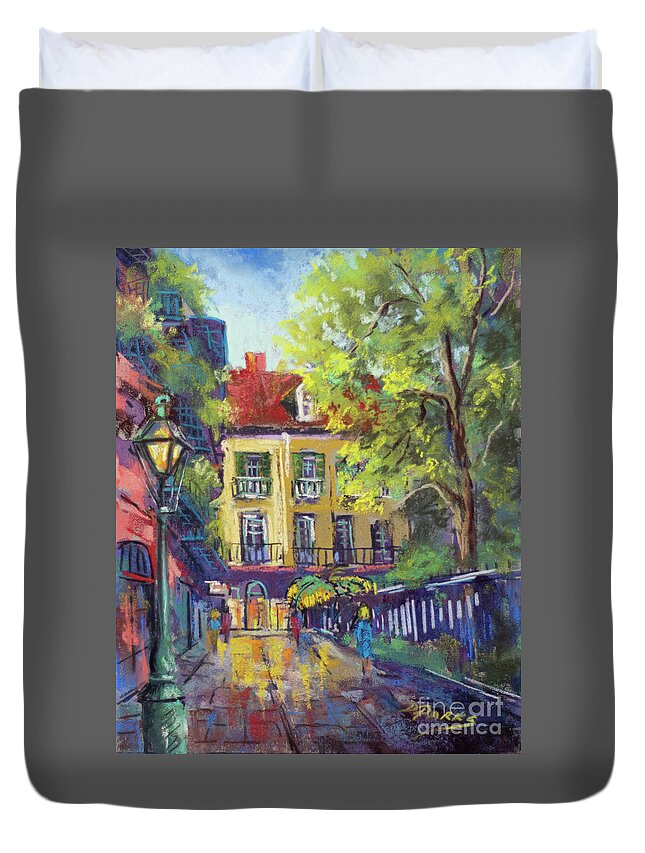 New Orleans Pirates Alley Duvet Cover featuring the painting Pirates at Royal by Dianne Parks