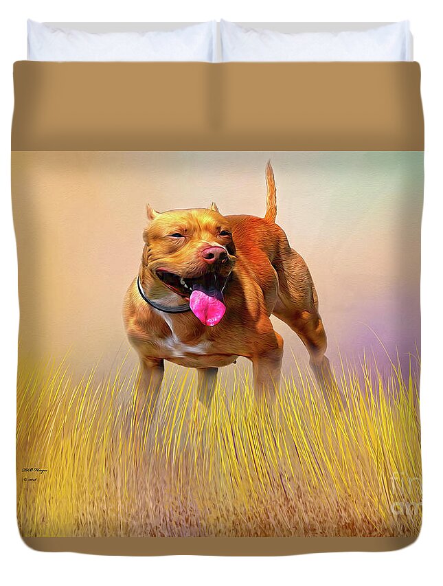 Dogs Duvet Cover featuring the mixed media Pity - A Pitbull Dog by DB Hayes