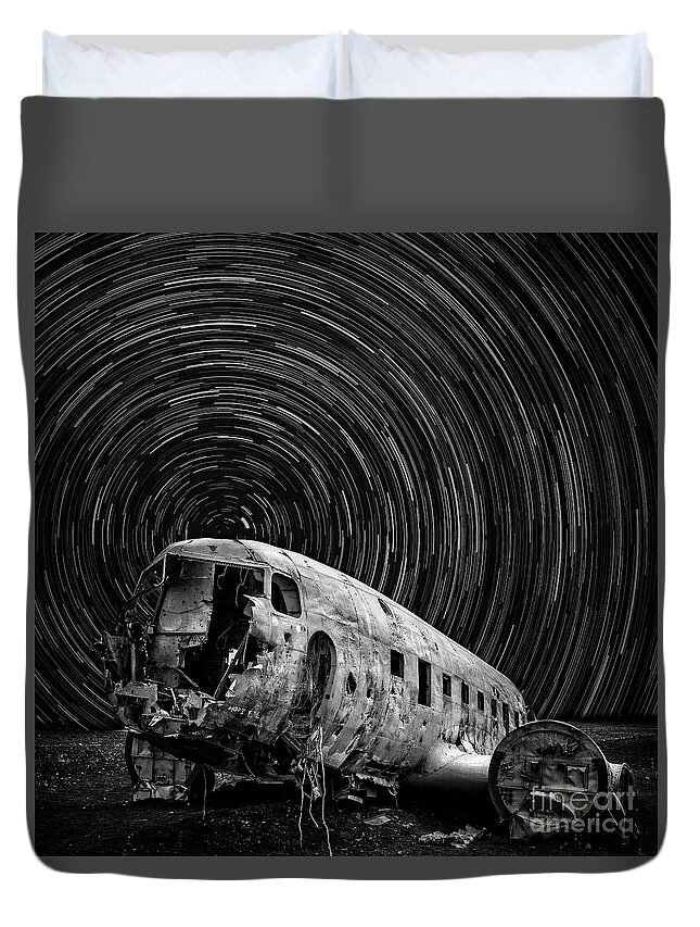 Iceland Duvet Cover featuring the photograph Plane Crash Star Trail Iceland by Edward Fielding
