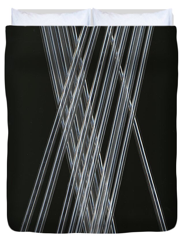 Black Background Duvet Cover featuring the photograph Plastic Light Bars Crossing by Lumina Imaging