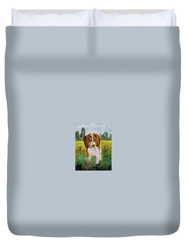 Beagle Duvet Cover featuring the painting Playmates by Mike Benton