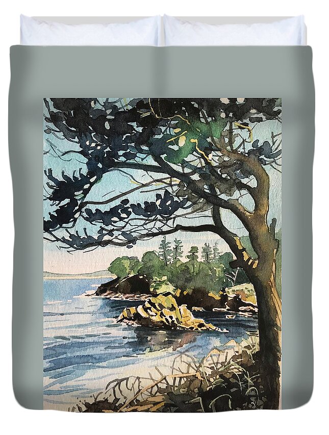 Carmel Duvet Cover featuring the painting Point Lobos Bay by Luisa Millicent