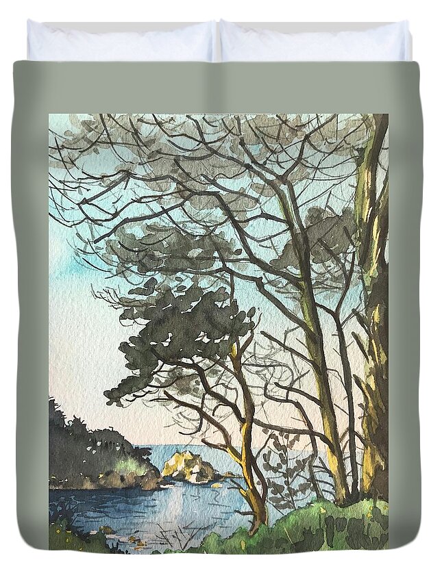 Carmel Duvet Cover featuring the painting Point Lobos View by Luisa Millicent