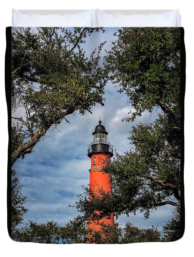 Barberville Roadside Yard Art And Produce Duvet Cover featuring the photograph Ponce Inlet Lighthouse by Tom Singleton