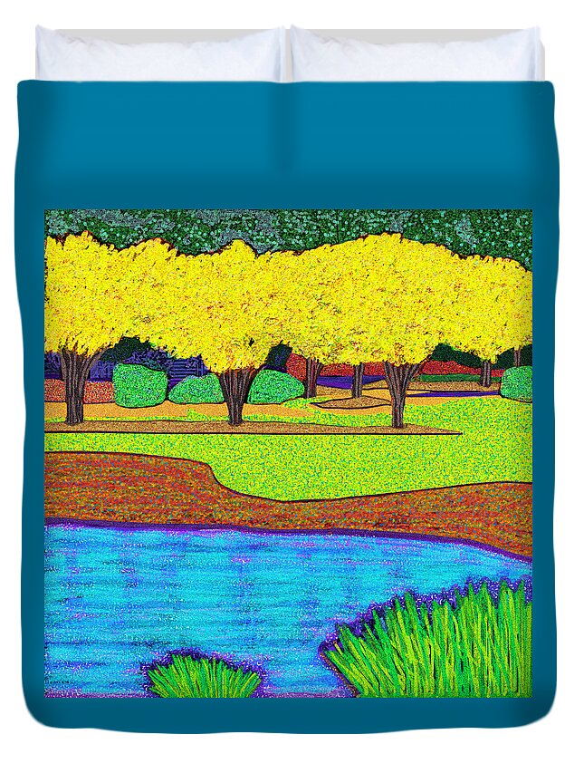 Macon Duvet Cover featuring the digital art Pond At Carlyle Place by Rod Whyte