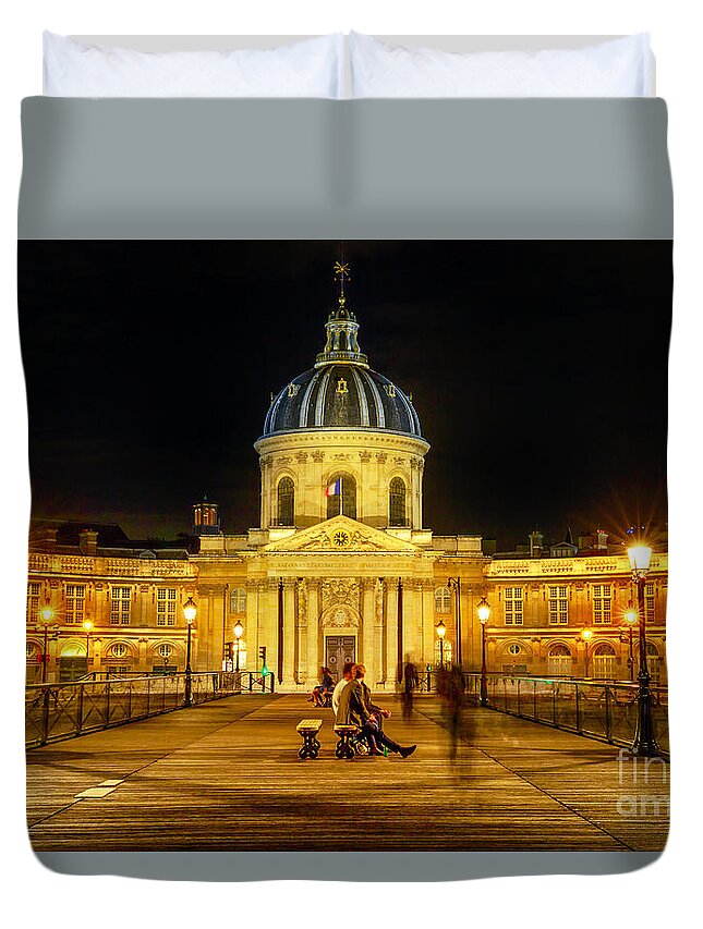 Paris Duvet Cover featuring the photograph Pont des Arts night by Benny Marty