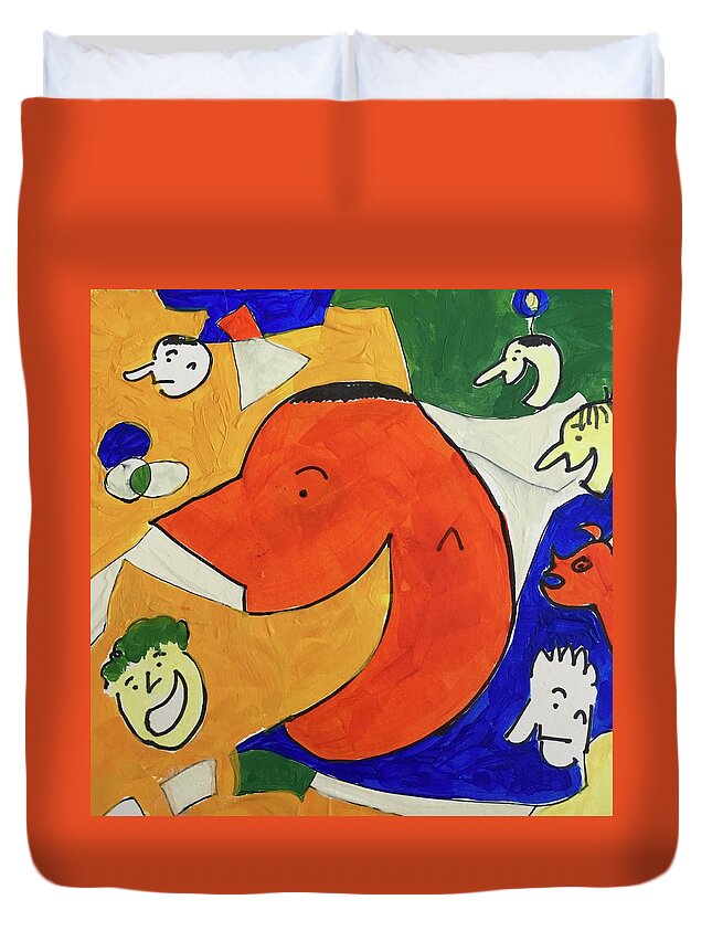 Orange Duvet Cover featuring the painting Pop by Carole Johnson