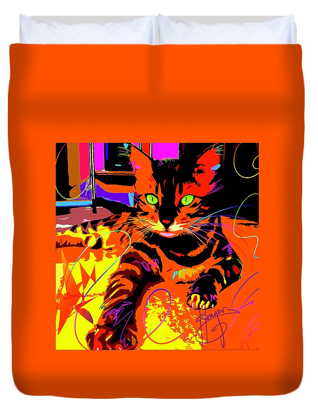 Bengal Duvet Cover featuring the painting POP CAT Bengal by DC Langer