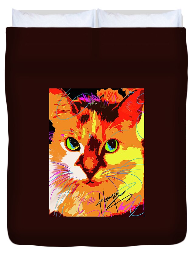 Dizzycats Duvet Cover featuring the painting POP CAT Lily by DC Langer