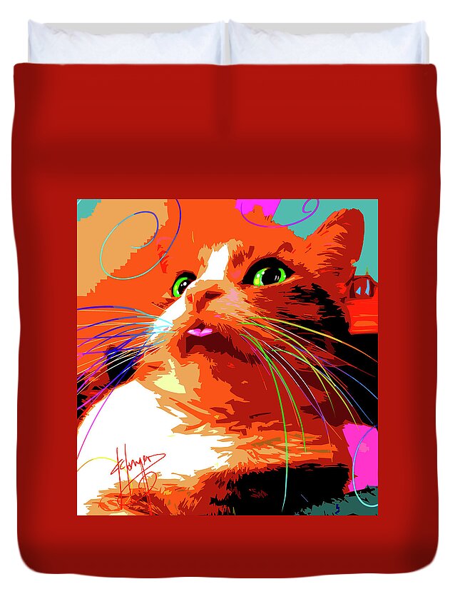 Dizzycats Duvet Cover featuring the painting pOpCat Giselle by DC Langer