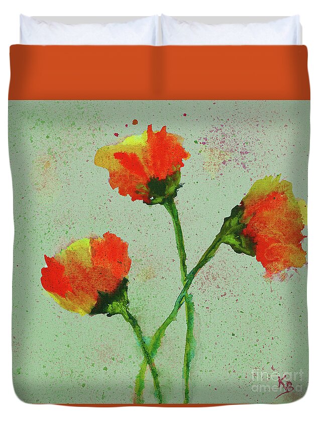 Poppies Duvet Cover featuring the painting Poppies by Karen Fleschler