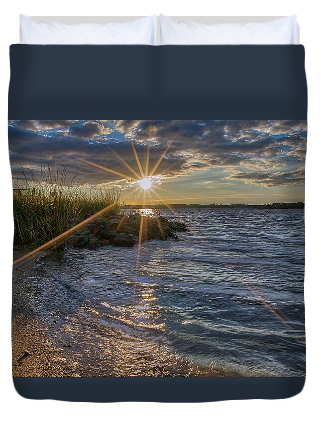 Poquoson Duvet Cover featuring the photograph Poquoson Sunset II by Jerry Gammon