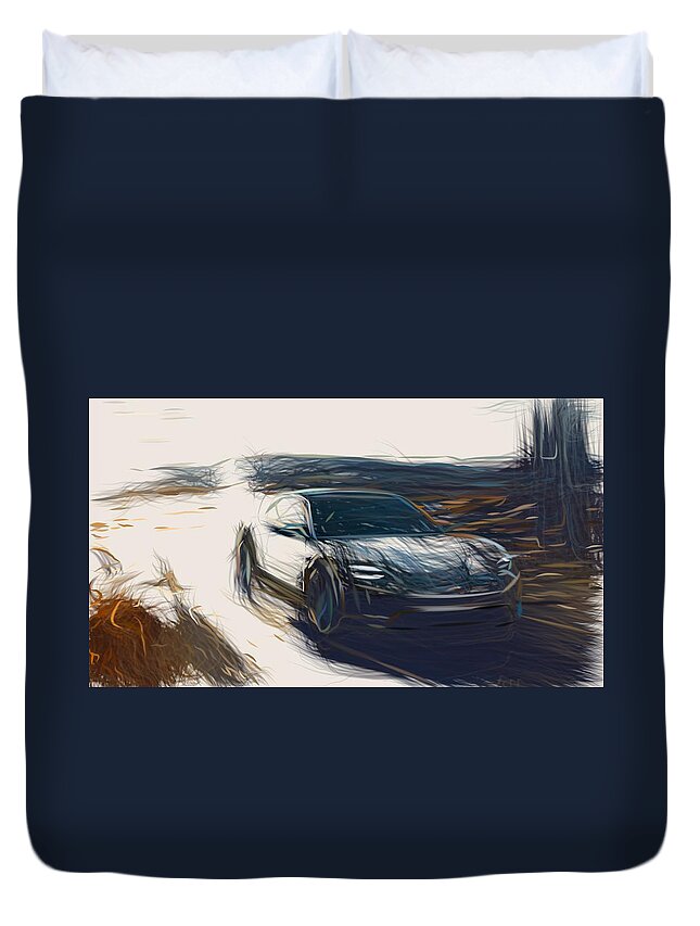 Porsche Duvet Cover featuring the digital art Porsche Mission E Cross Turismo Drawing by CarsToon Concept