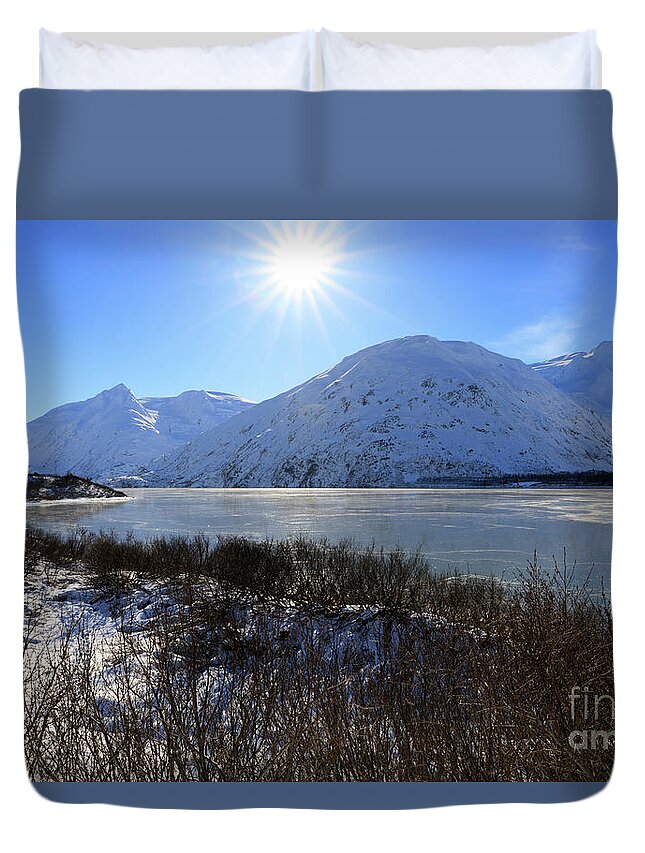 Baird Peak Duvet Cover featuring the photograph Portage Lake Alaska by Louise Heusinkveld