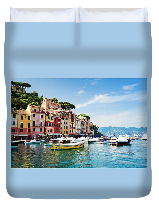 Water's Edge Duvet Cover featuring the photograph Portofino, Liguria, Italy by Brzozowska