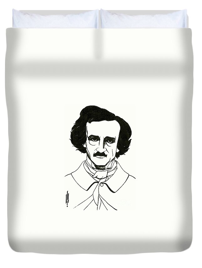 Style Duvet Cover featuring the drawing Portrait Of Edgar Allan Poe, 1894 Litho by Aubrey Beardsley