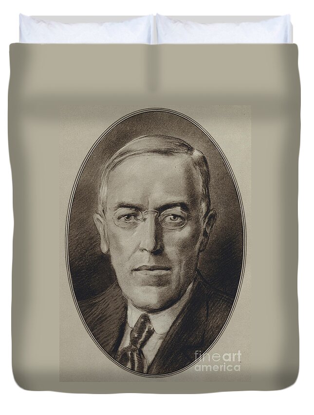 Portraits Of American Statesmen Duvet Cover featuring the painting Portraits Of American Statesmen, Woodrow Wilson by Gordon Ross