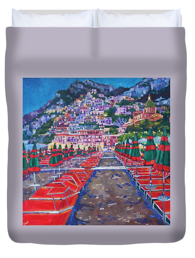 Acrylic Duvet Cover featuring the painting Positano at Dusk by Heather Nagy