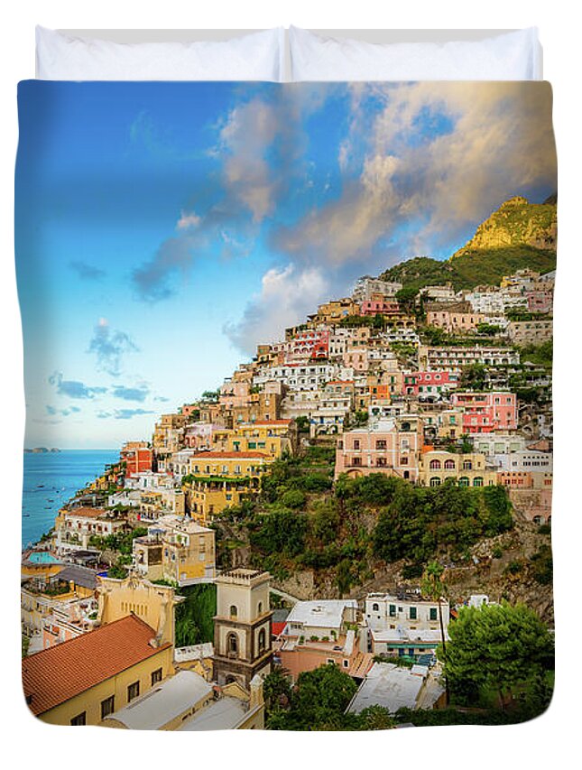 Amalfi Duvet Cover featuring the photograph Positano Sunrise by Inge Johnsson