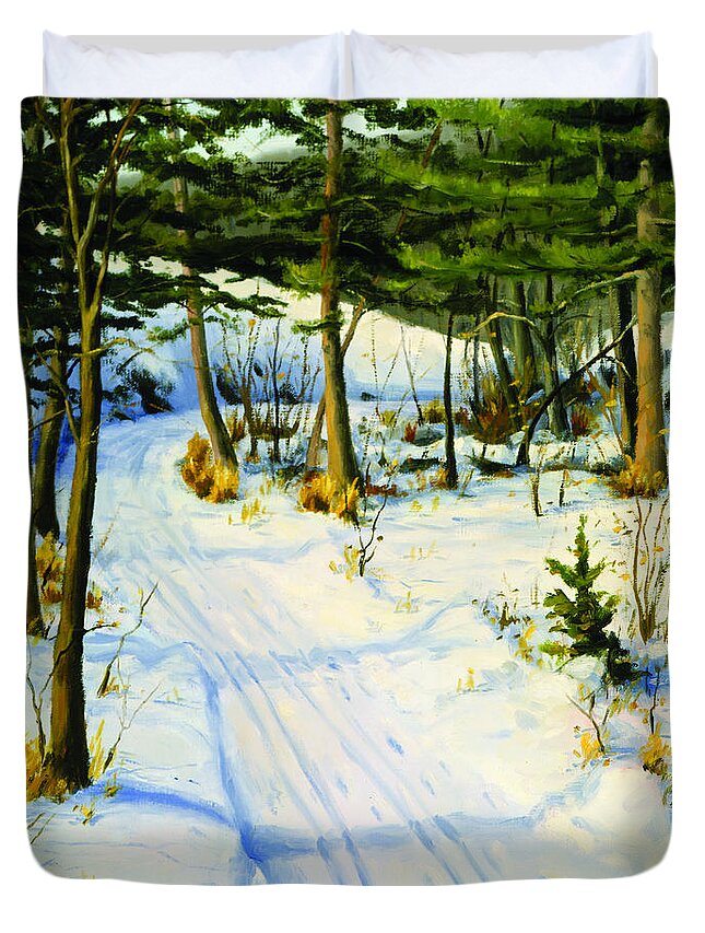 Landscape Duvet Cover featuring the painting Pot Hole Trail, St croix River by Rick Hansen