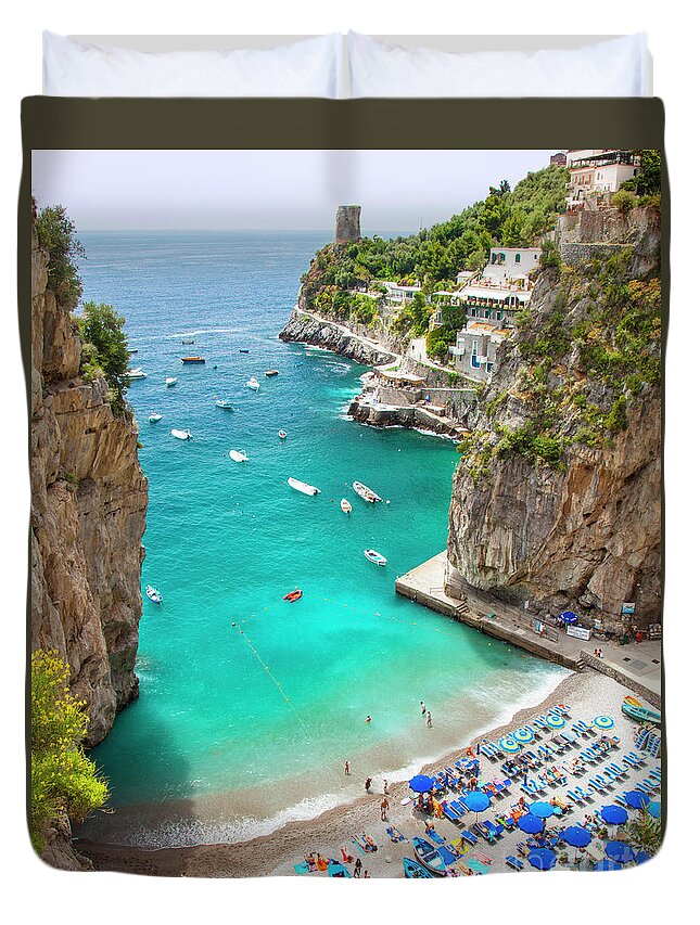 Amalfi Coast Duvet Cover featuring the photograph Praiano Beach by Brian Jannsen
