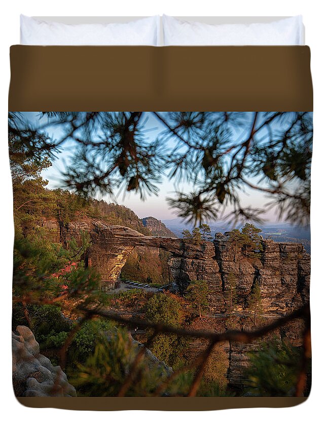Outdoors Duvet Cover featuring the photograph Prebischtor in the evening light by Andreas Levi