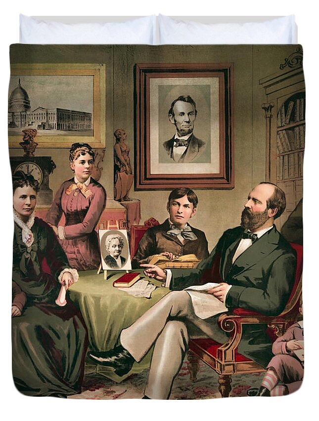 James Garfield Duvet Cover featuring the painting President Garfield and His Family by War Is Hell Store