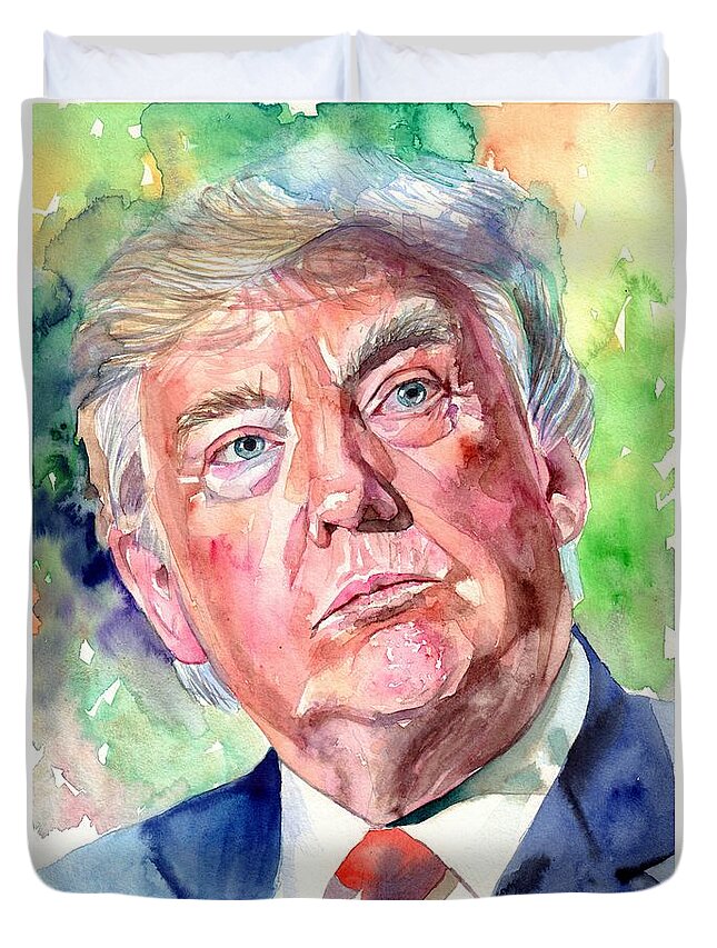 Donald Duvet Cover featuring the painting President Trump by Suzann Sines