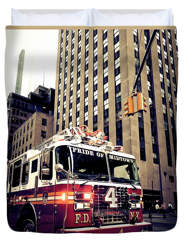 Fire Department Duvet Cover featuring the photograph Pride of Midtown by RicharD Murphy