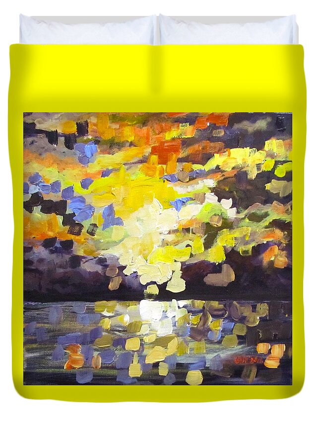Sky Duvet Cover featuring the painting Primarily Yellow sky by Barbara O'Toole