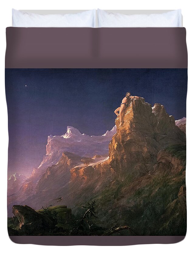 Thomas Cole Duvet Cover featuring the painting Prometheus Bound, 1847 by Thomas Cole