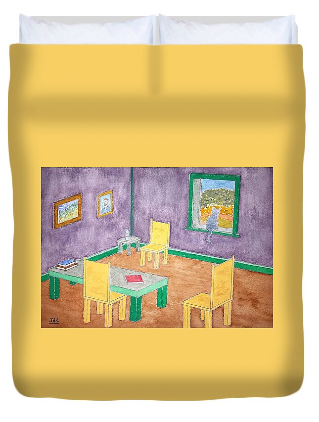 Watercolor Duvet Cover featuring the painting Provence Parlor Lore by John Klobucher