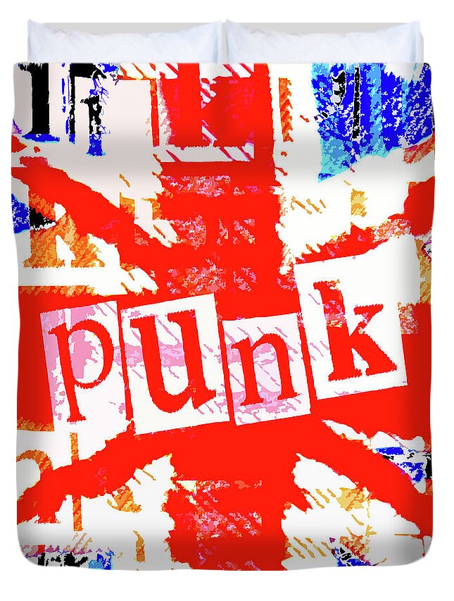 Punk Duvet Cover featuring the digital art Punk Union Jack Graphic by Roseanne Jones