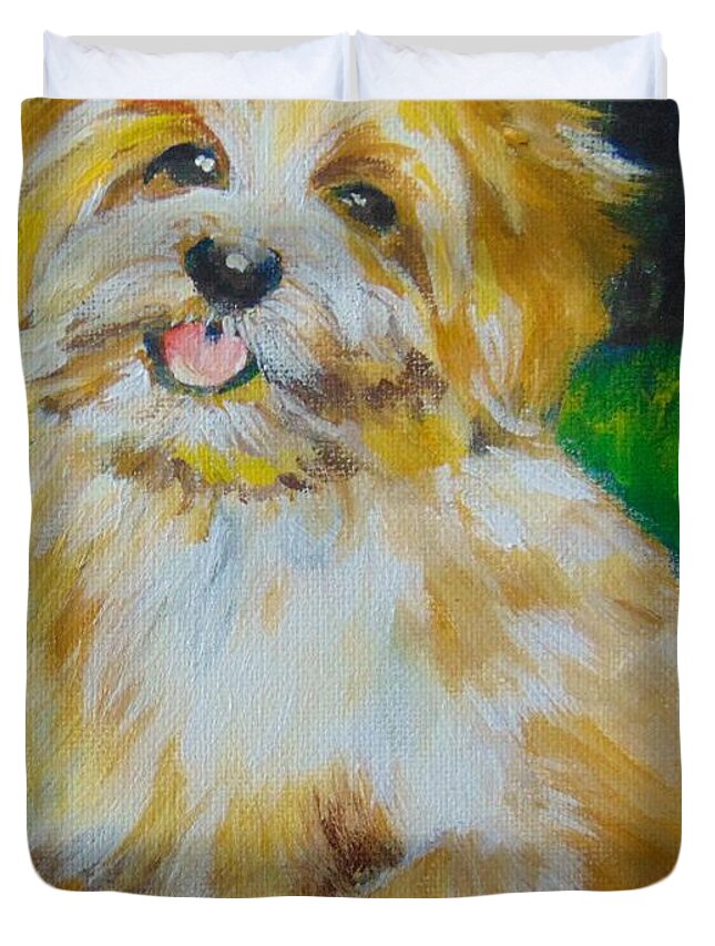 Terrier Duvet Cover featuring the painting Puppy by Saundra Johnson